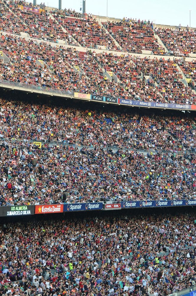 Large crowd of spectators in a football stadium, illustrative image of sports fans.
